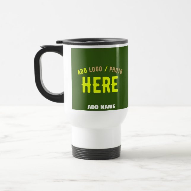 STYLISH MODERN CUSTOM FOREST GREEN VERIFIED BRAND TRAVEL MUG (Left)