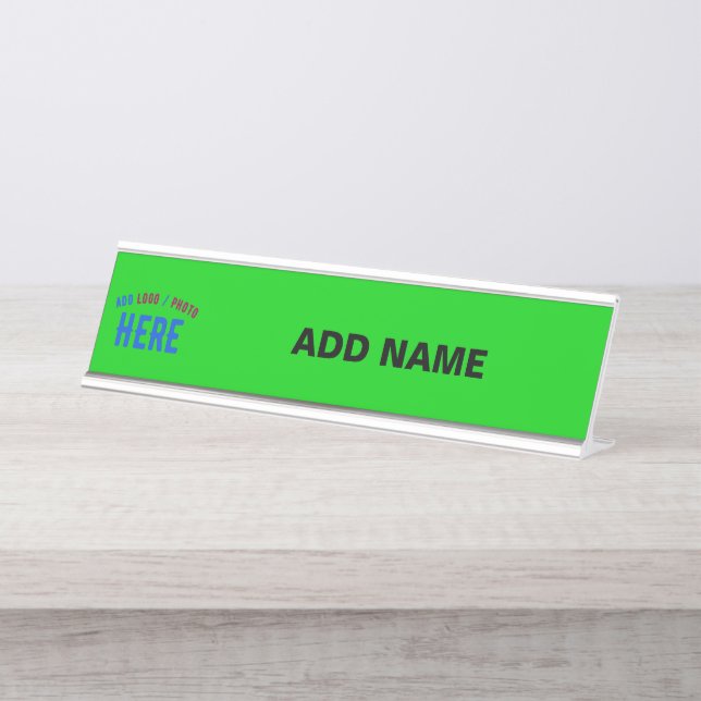 STYLISH MODERN CUSTOM LIME GREEN VERIFIED BRANDED DESK NAME PLATE (Front)