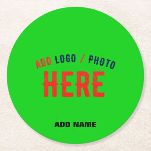 STYLISH MODERN CUSTOM LIME GREEN VERIFIED BRANDED ROUND PAPER COASTER