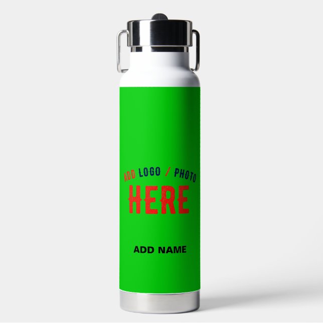 STYLISH MODERN CUSTOM LIME GREEN VERIFIED BRANDED WATER BOTTLE (Front)