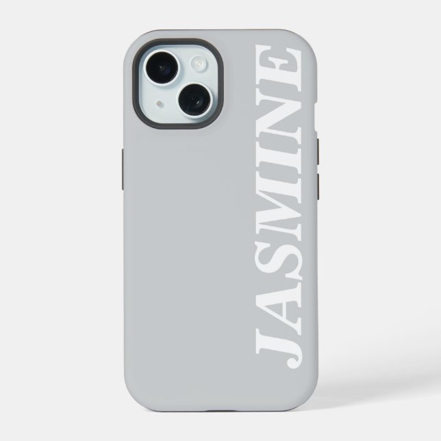 STYLISH MODERN CUSTOM NAME SOLID LIGHT GREY COLOUR iPhone 15 CASE (Back)