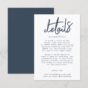 Stylish Modern Custom Names Navy Blue Wedding Enclosure Card