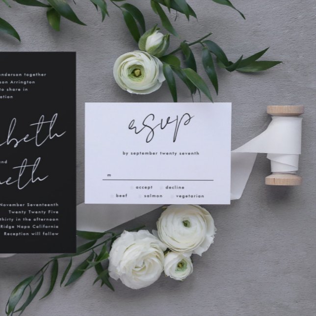 Stylish Modern Custom Names Tuxedo White Wedding RSVP Card (Creator Uploaded)