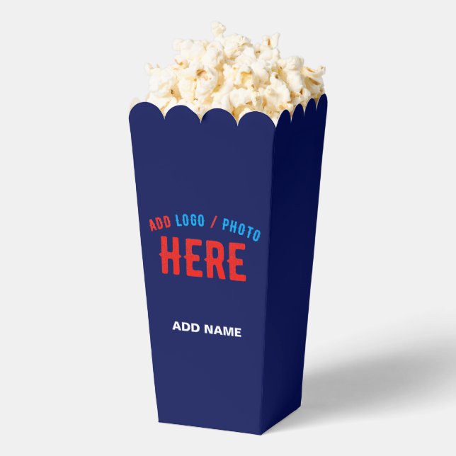 STYLISH MODERN CUSTOM NAVY BLUE BRANDED POPCORN FAVOUR BOX (Popped)