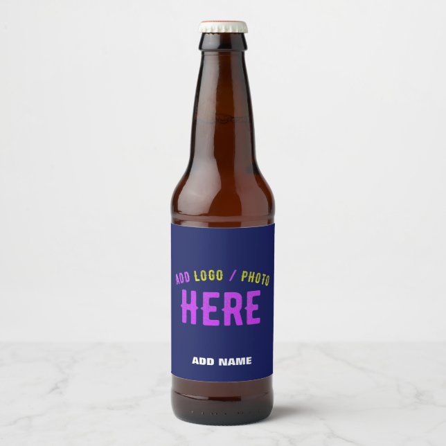 STYLISH MODERN CUSTOM NAVY BLUE VERIFIED BRANDED BEER BOTTLE LABEL (Front)