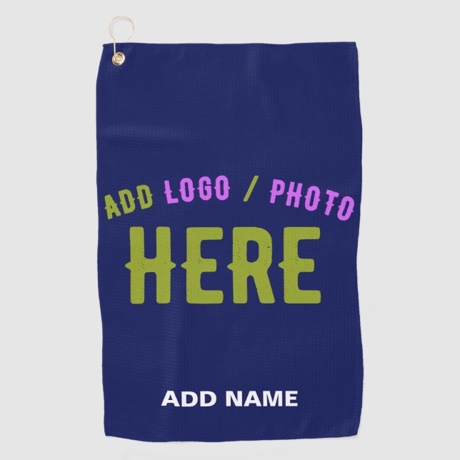 STYLISH MODERN CUSTOM NAVY BLUE VERIFIED BRANDED GOLF TOWEL (Front)