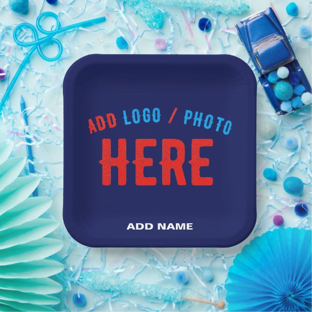 STYLISH MODERN CUSTOM NAVY BLUE VERIFIED BRANDED PAPER PLATE (Party)