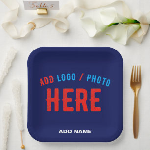 STYLISH MODERN CUSTOM NAVY BLUE VERIFIED BRANDED PAPER PLATE