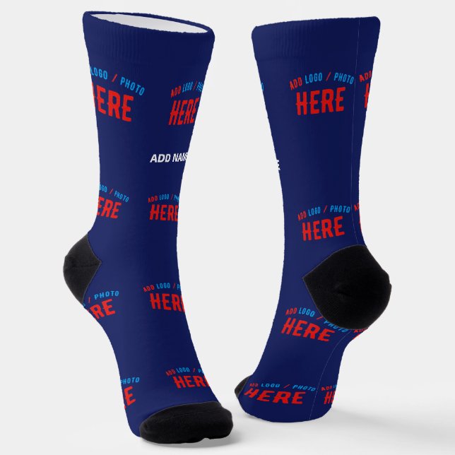 STYLISH MODERN CUSTOM NAVY BLUE VERIFIED BRANDED SOCKS (Angled)