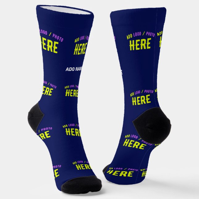 STYLISH MODERN CUSTOM NAVY BLUE VERIFIED BRANDED SOCKS (Angled)