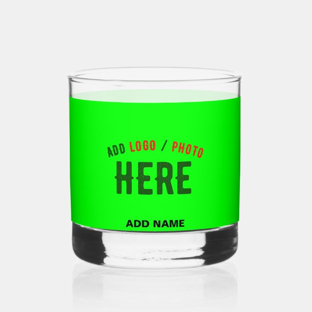 STYLISH MODERN CUSTOM NEON GREEN VERIFIED BRANDED WHISKEY GLASS (Front)