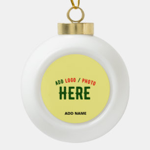 STYLISH MODERN CUSTOM PASTEL YELLOW VERIFIED BRAND CERAMIC BALL CHRISTMAS ORNAMENT