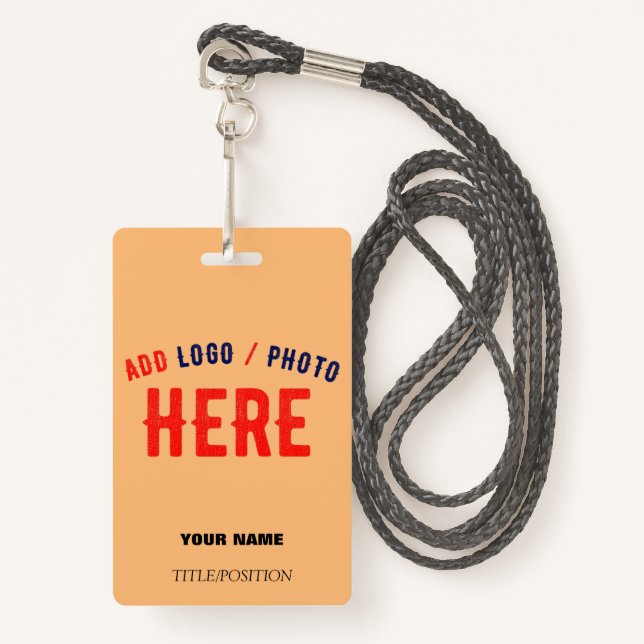 STYLISH MODERN CUSTOM PEACH ORANGE LANYARD BRANDED ID BADGE (Front with Lanyard)
