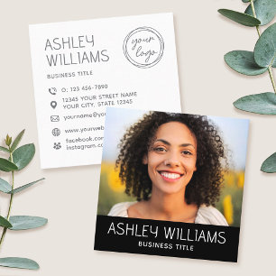Stylish Modern Custom Photo Colour Logo Black Square Business Card