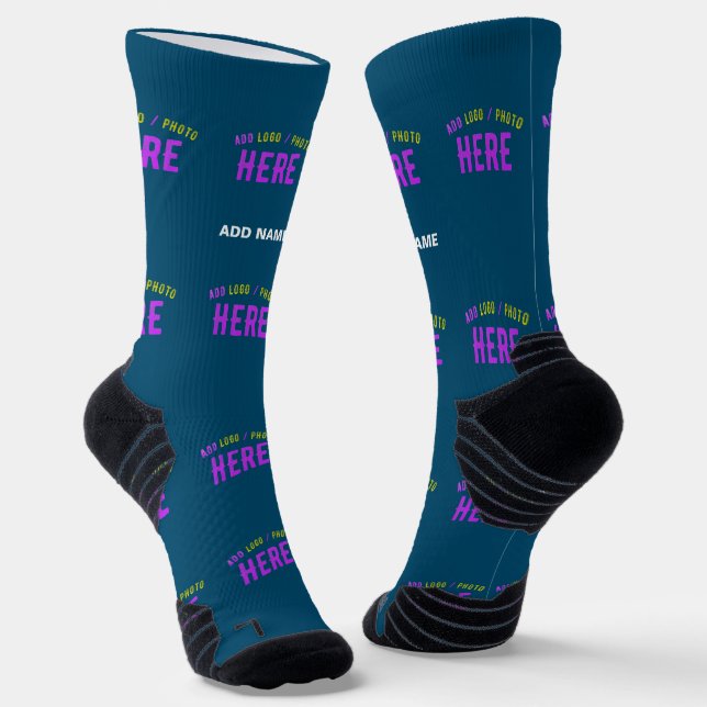 STYLISH MODERN CUSTOM PRUSSIAN BLUE VERIFIED BRAND SOCKS (Angled)