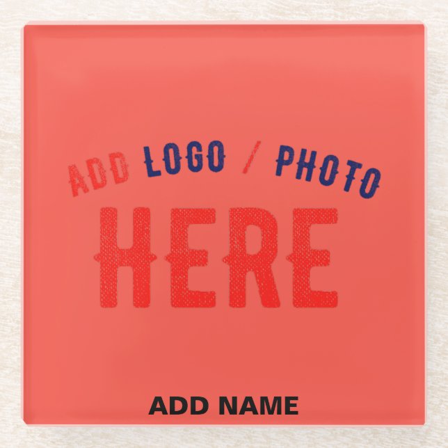 STYLISH MODERN CUSTOM RED ORANGE VERIFIED BRANDED GLASS COASTER (Front)