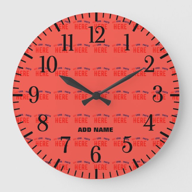 STYLISH MODERN CUSTOM RED ORANGE VERIFIED BRANDED LARGE CLOCK (Front)