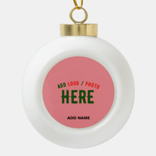 STYLISH MODERN CUSTOM SALMON PINK VERIFIED BRANDED CERAMIC BALL CHRISTMAS ORNAMENT