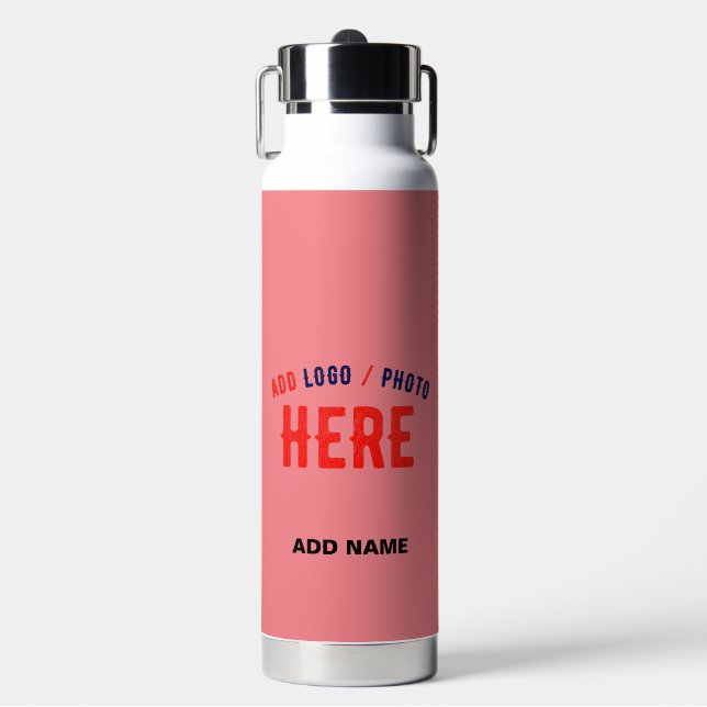 STYLISH MODERN CUSTOM SALMON PINK VERIFIED BRANDED WATER BOTTLE (Front)