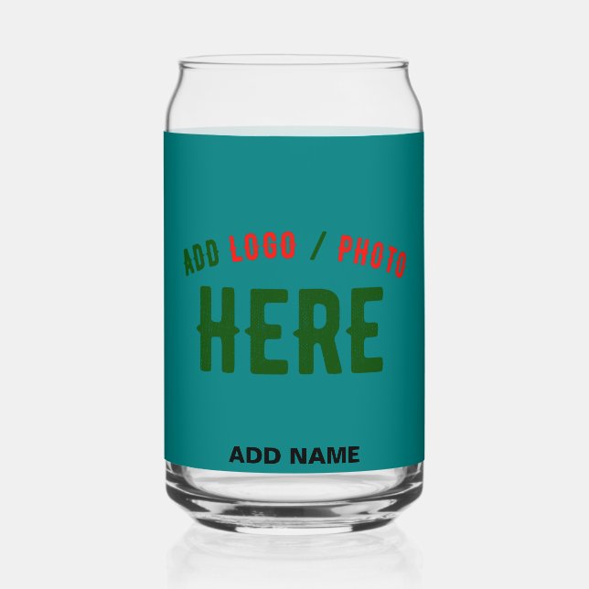 STYLISH MODERN CUSTOM TEAL GREEN VERIFIED BRANDED CAN GLASS (Front)