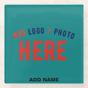 STYLISH MODERN CUSTOM TEAL GREEN VERIFIED BRANDED GLASS COASTER