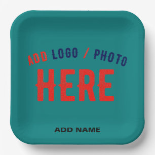 STYLISH MODERN CUSTOM TEAL GREEN VERIFIED BRANDED PAPER PLATE