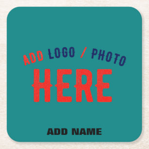 STYLISH MODERN CUSTOM TEAL GREEN VERIFIED BRANDED SQUARE PAPER COASTER