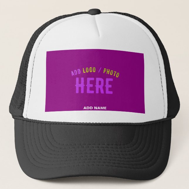 STYLISH MODERN CUSTOM WHITE BLACK PURPLE BRANDED TRUCKER HAT (Front)