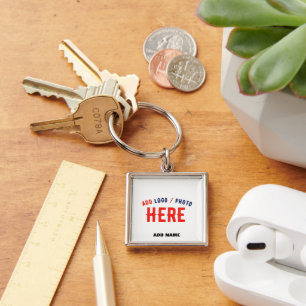 STYLISH MODERN CUSTOM WHITE BRANDED PREMIUM SQUARE KEY RING