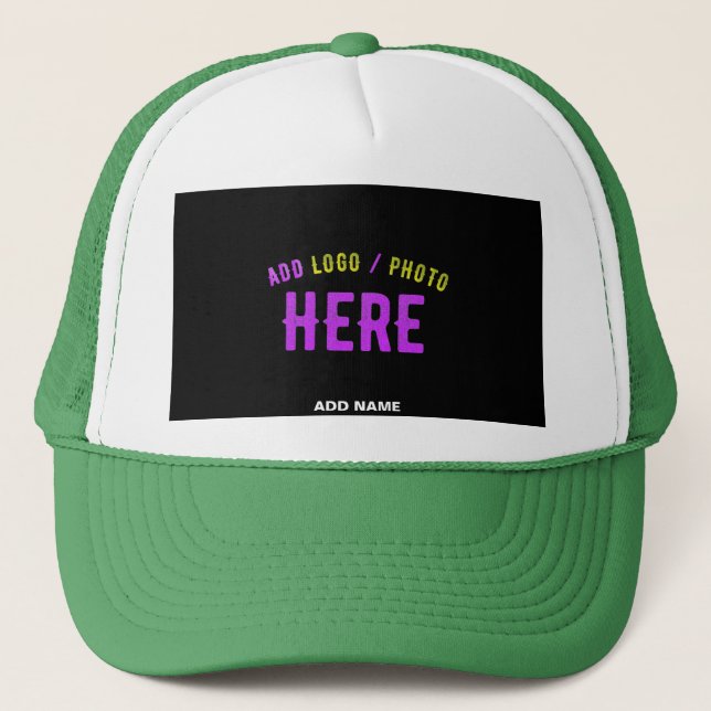 STYLISH MODERN CUSTOM WHITE GREEN BLACK BRANDED TRUCKER HAT (Front)