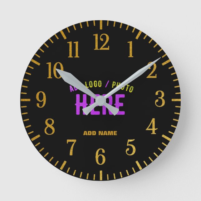 STYLISH MODERN CUSTOMIZABLE BLACK VERIFIED BRAND ROUND CLOCK (Front)