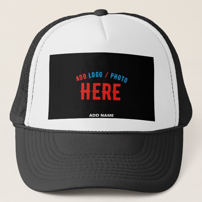 STYLISH MODERN CUSTOMIZABLE BLACK VERIFIED BRAND TRUCKER HAT (Front)