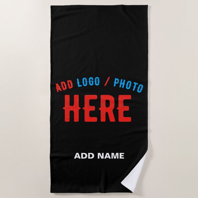 STYLISH MODERN CUSTOMIZABLE BLACK VERIFIED BRANDED BEACH TOWEL (Front)