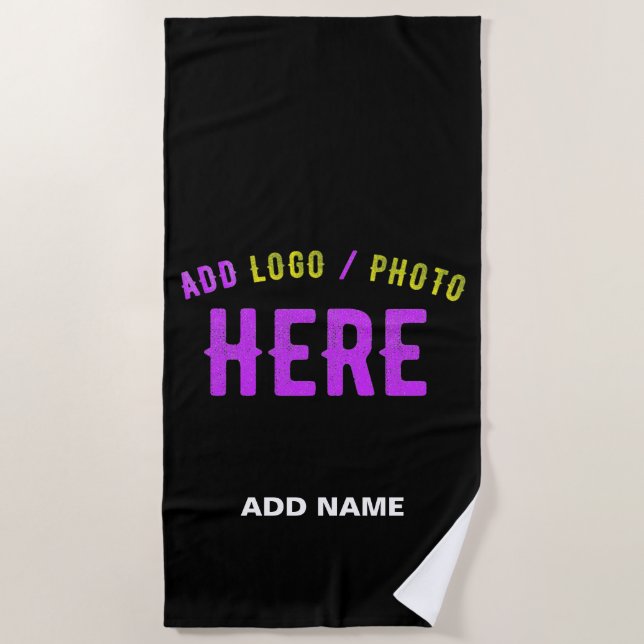 STYLISH MODERN CUSTOMIZABLE BLACK VERIFIED BRANDED BEACH TOWEL (Front)