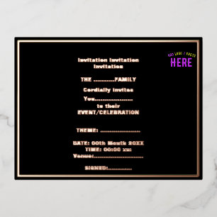 STYLISH MODERN CUSTOMIZABLE BLACK VERIFIED BRANDED FOIL INVITATION POSTCARD