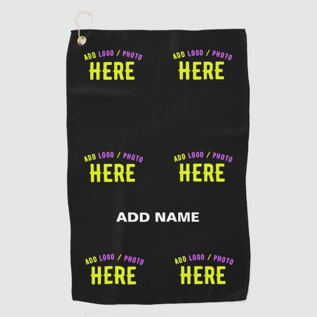 STYLISH MODERN CUSTOMIZABLE BLACK VERIFIED BRANDED GOLF TOWEL (Front)