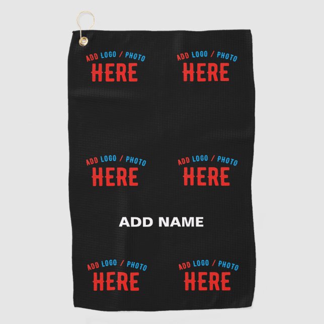 STYLISH MODERN CUSTOMIZABLE BLACK VERIFIED BRANDED GOLF TOWEL (Front)
