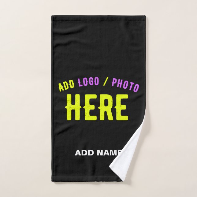 STYLISH MODERN CUSTOMIZABLE BLACK VERIFIED BRANDED HAND TOWEL (Hand Towel)