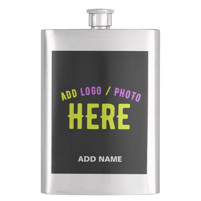 STYLISH MODERN CUSTOMIZABLE BLACK VERIFIED BRANDED HIP FLASK (Front)