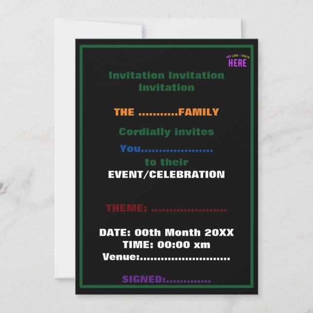 STYLISH MODERN CUSTOMIZABLE BLACK VERIFIED BRANDED INVITATION (Front)