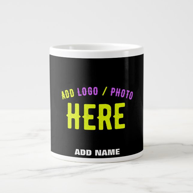 STYLISH MODERN CUSTOMIZABLE BLACK VERIFIED BRANDED LARGE COFFEE MUG (Front)