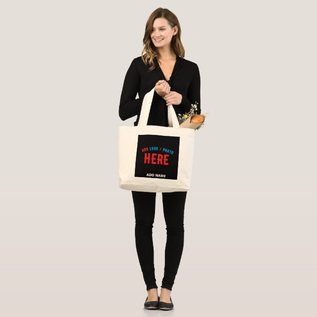 STYLISH MODERN CUSTOMIZABLE BLACK VERIFIED BRANDED LARGE TOTE BAG (Front (Model))