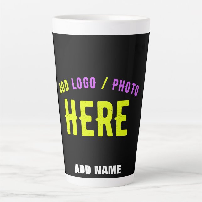 STYLISH MODERN CUSTOMIZABLE BLACK VERIFIED BRANDED LATTE MUG (Front)