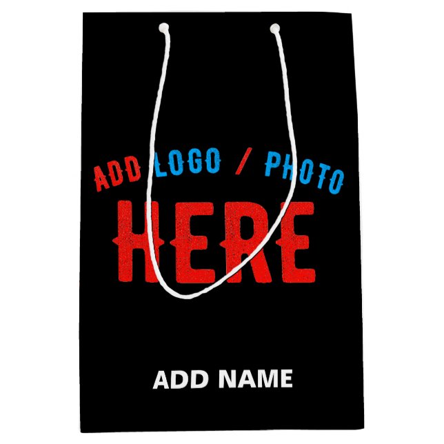 STYLISH MODERN CUSTOMIZABLE BLACK VERIFIED BRANDED MEDIUM GIFT BAG (Front)