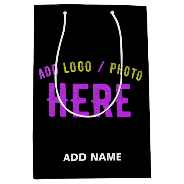 STYLISH MODERN CUSTOMIZABLE BLACK VERIFIED BRANDED MEDIUM GIFT BAG (Front)