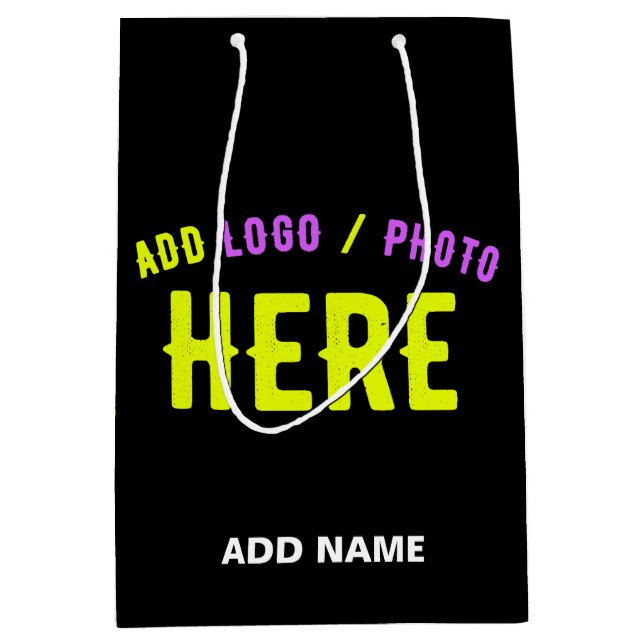 STYLISH MODERN CUSTOMIZABLE BLACK VERIFIED BRANDED MEDIUM GIFT BAG (Front)