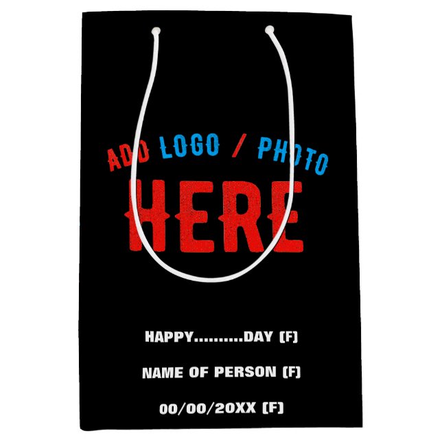STYLISH MODERN CUSTOMIZABLE BLACK VERIFIED BRANDED MEDIUM GIFT BAG (Front)