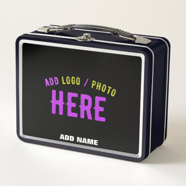 STYLISH MODERN CUSTOMIZABLE BLACK VERIFIED BRANDED METAL LUNCH BOX (Front)