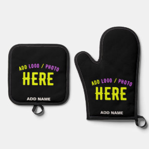 STYLISH MODERN CUSTOMIZABLE BLACK VERIFIED BRANDED OVEN MITT & POT HOLDER SET