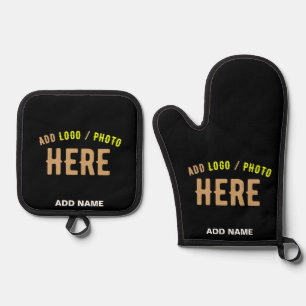 STYLISH MODERN CUSTOMIZABLE BLACK VERIFIED BRANDED OVEN MITT & POT HOLDER SET